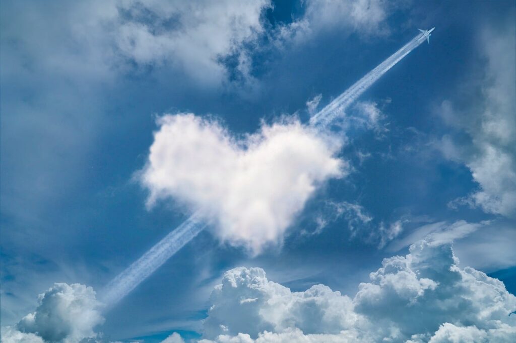 heart, clouds, aircraft, wake, cloudy, nature, weather, shapes, love