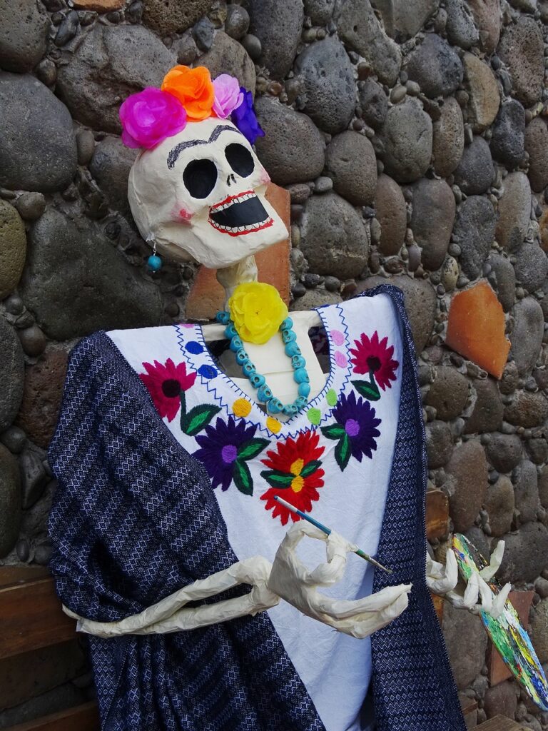 day of the dead, calaca, tradition, skull, november, mexico, veracruz, paper mache, grim reaper, frida, festival, colour, crafts